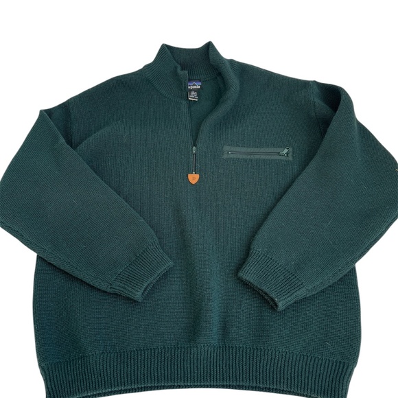 Patagonia Sweater Mens Green 1/4 Zip 100% Wool Made in Hong Kong Size L - Picture 1 of 5